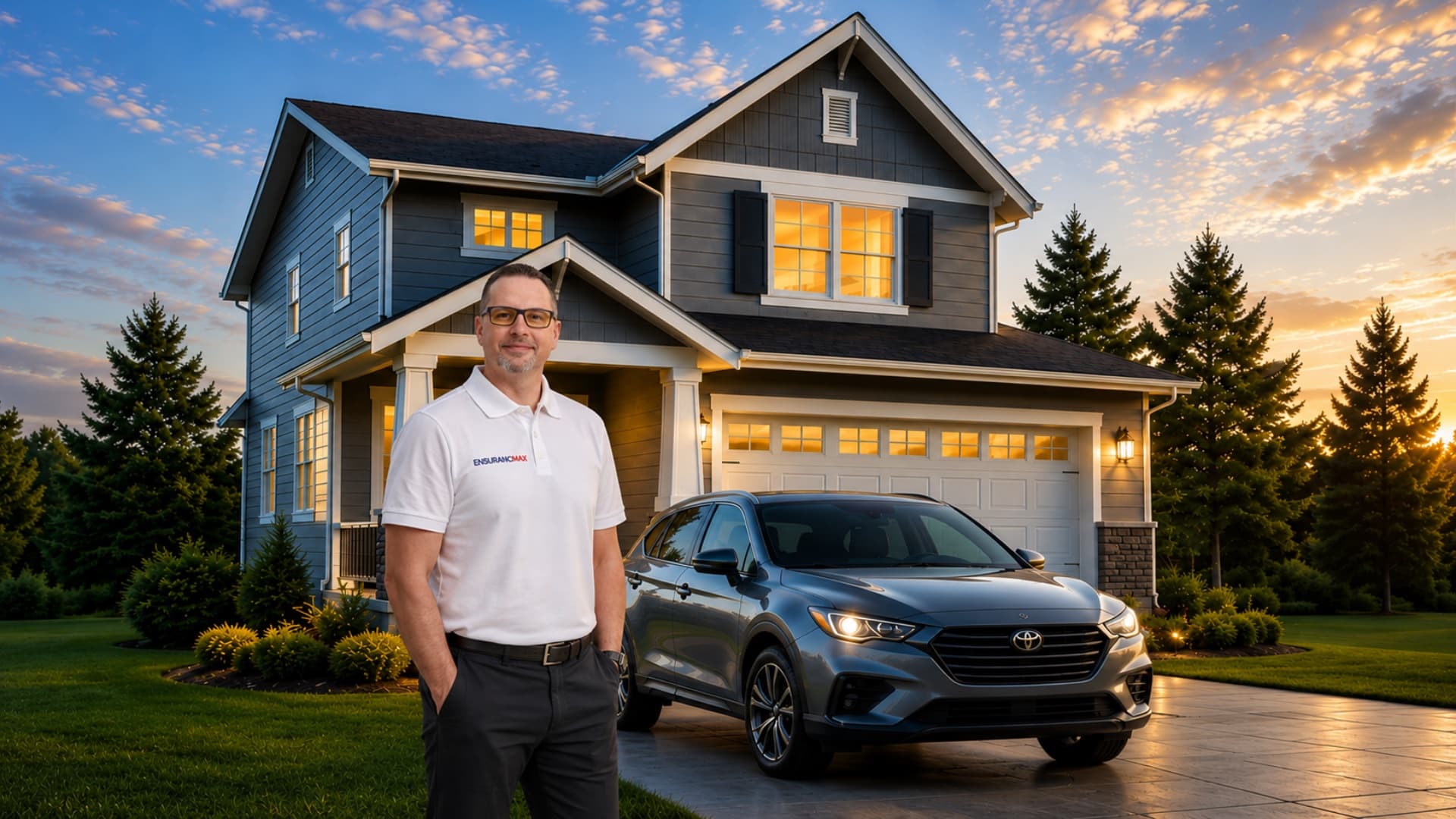 A home and car protected by EnsuranceMax